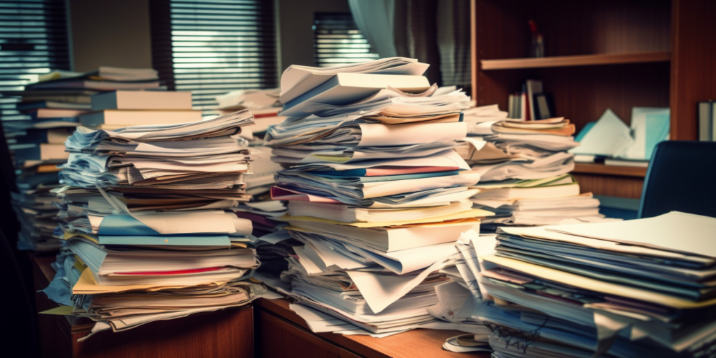 Photo of a pile of documents placed on top of a table